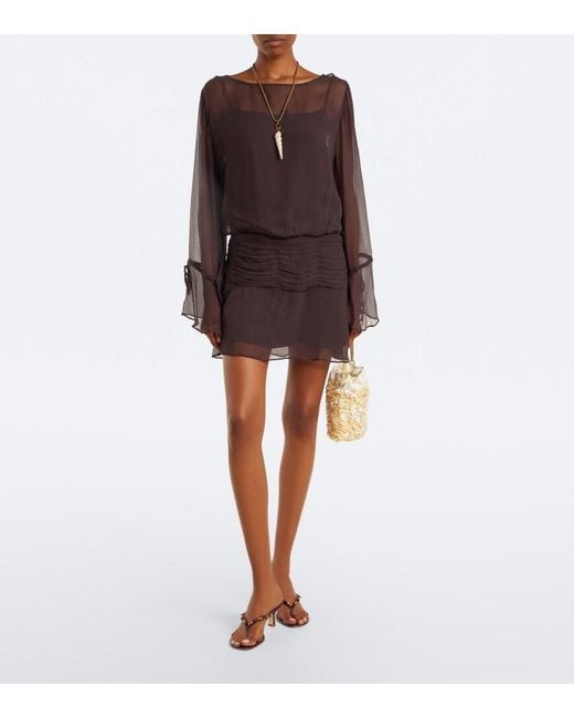 Staud Brown Beatrix Ruched Chiffon Minidress