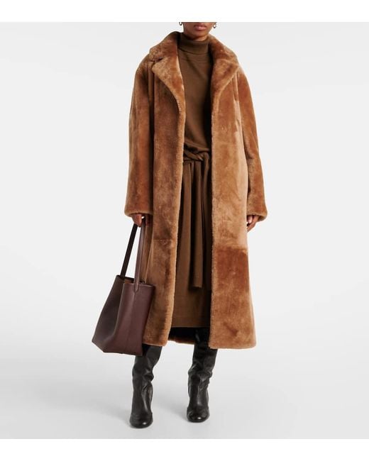 Yves Salomon Brown Shearling Coat