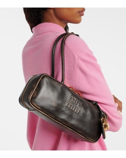 Miu Miu Black Beau Logo Leather Shoulder Bag