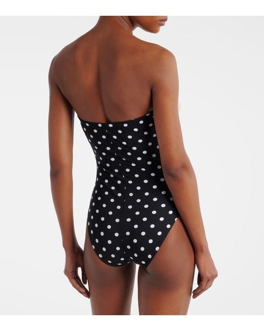 Costume Intero A Pois Con Applicazioni Floreali di Karla Colletto in Black