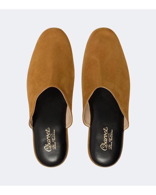 Charvet Brown Leather-Lined Suede Slippers for men