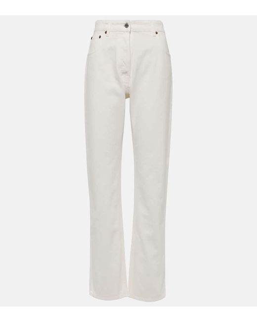 Jeans rectos de tiro alto Prada de color White