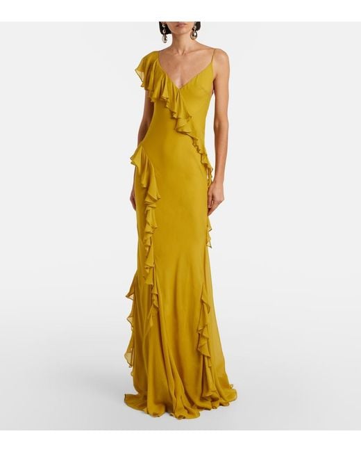 De La Vali Yellow Mayara Ruffled Georgette Gown