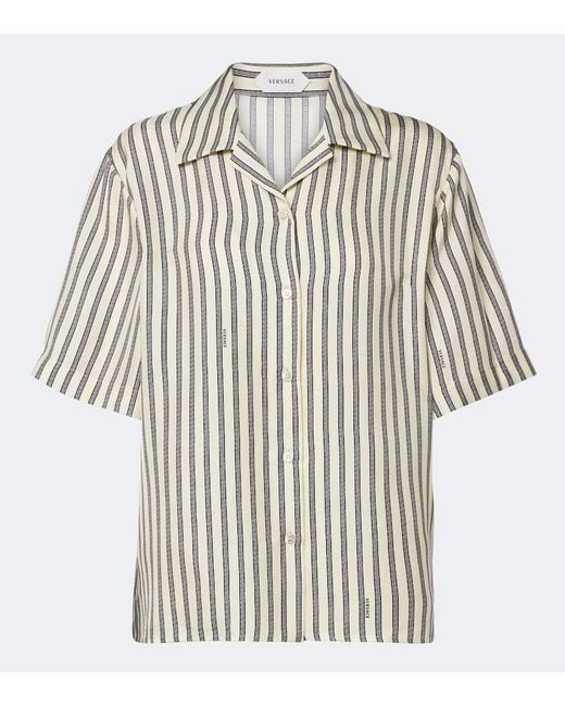 Versace Yellow Striped Silk Bowling Shirt