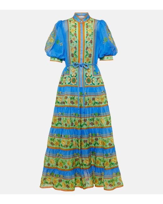 ALÉMAIS Blue Linda Floral-print Woven Midi Dress