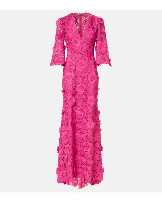 Monique Lhuillier Pink Bell-Sleeved Gown