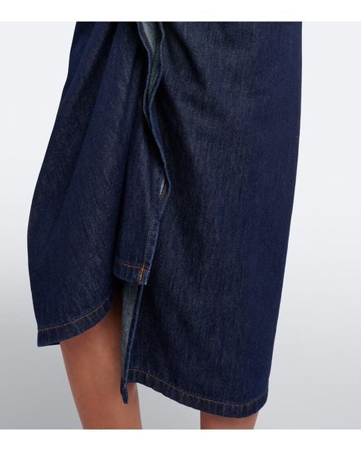 Dries Van Noten Blue Draped Asymmetric Denim Midi Skirt