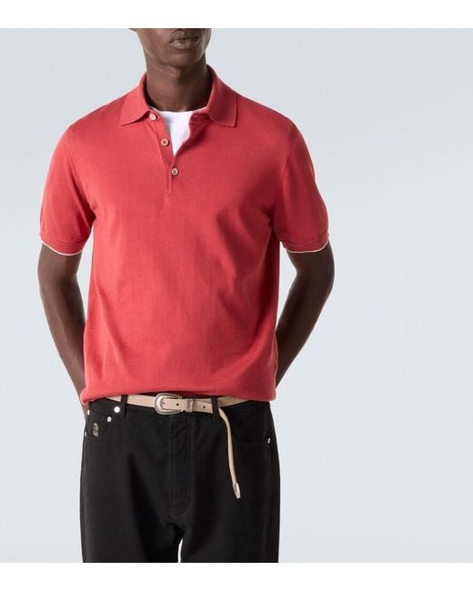 Brunello Cucinelli Red Cotton Pique Polo Shirt for men