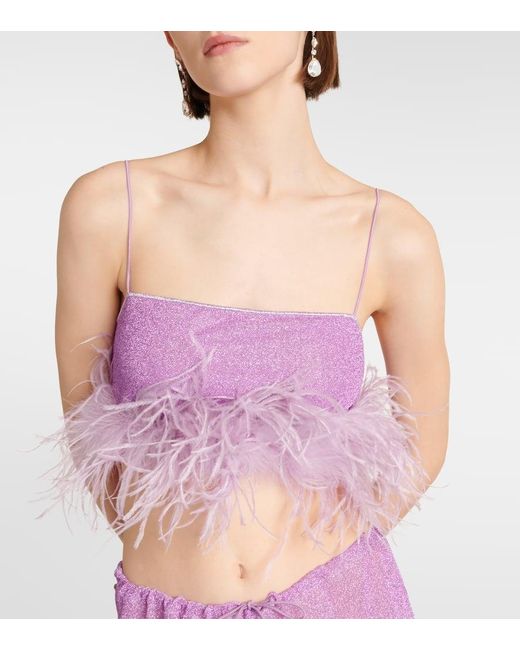 Oseree Pink Lumiere Plumage Feather-trimmed Bra Top
