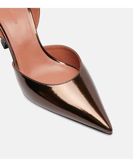AMINA MUADDI Brown Holli 70 Mirrored Leather Slingback Pumps