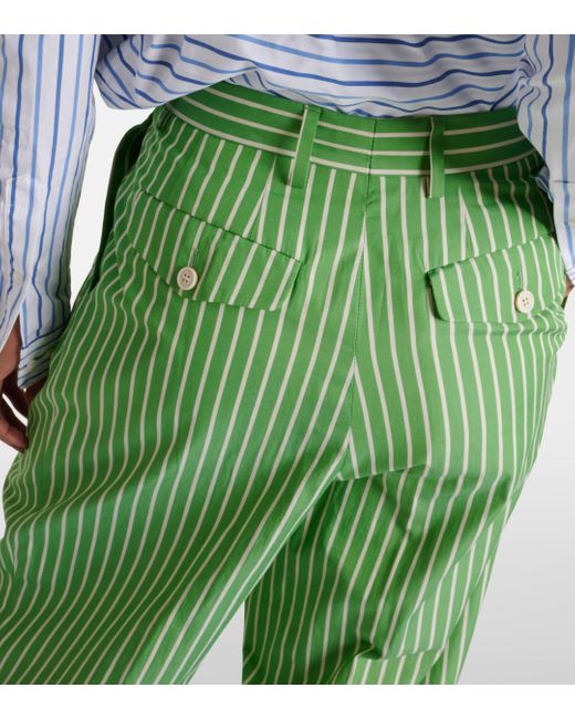 Dries Van Noten Green Striped Cotton Poplin Straight Pants
