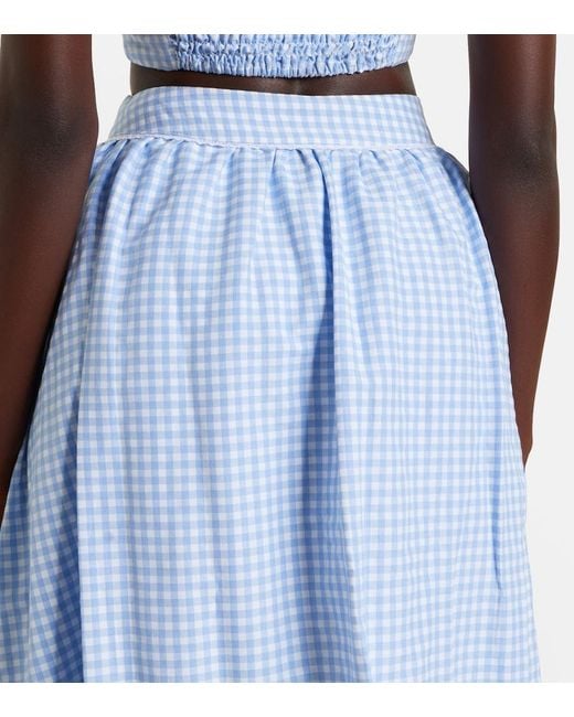 Bananhot Blue Alba Gingham Cotton Poplin Midi Skirt