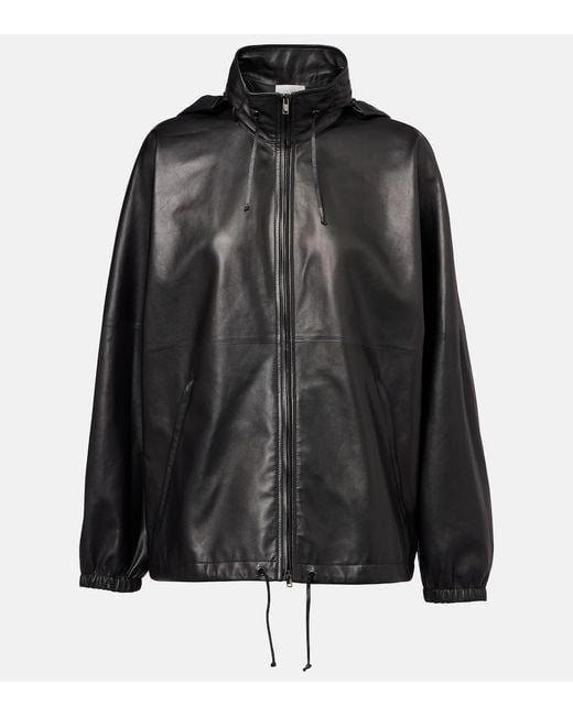 The Row Black Jilly Oversized Leather Bomber Jacket