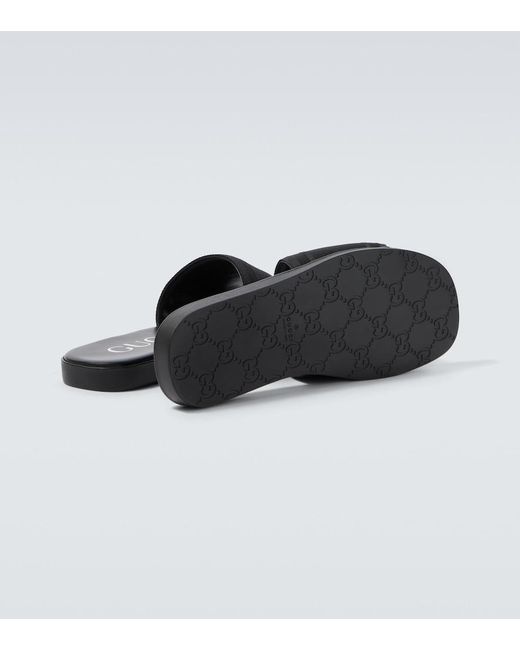 Gucci Black Logo Canvas And Leather Slides for men