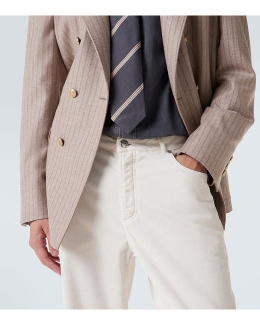 Brunello Cucinelli White Cotton Corduroy Straight Pants for men