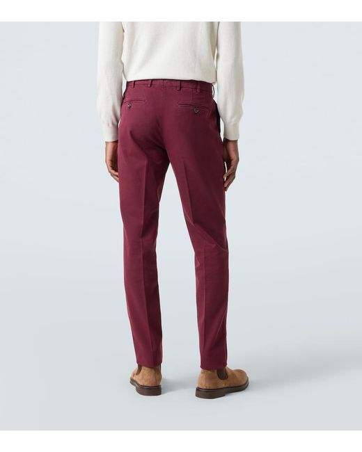 Brunello Cucinelli Red Cotton Gabardine Slim Pants for men