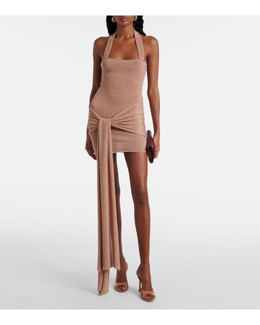 AYA MUSE White Draped Lame Minidress