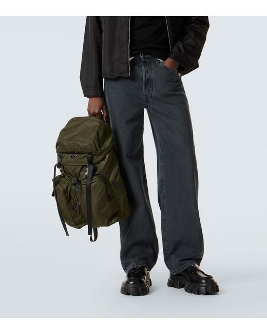 Prada Green Re-Nylon Leather-Trimmed Backpack for men