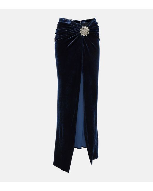 Rabanne Blue Embellished Velvet Maxi Skirt