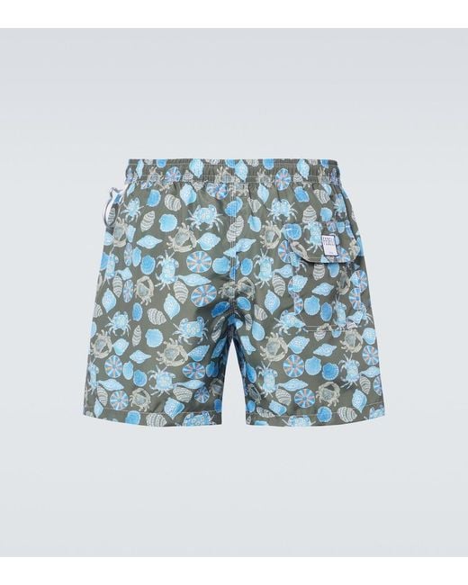 Fedeli Blue Madeira Printed Swim Trunks for men
