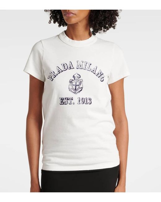 T-Shirt Blanc À Imprimé Logo Prada en coloris White
