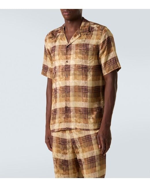 Dries Van Noten Brown Checked Jacquard Bowling Shirt for men