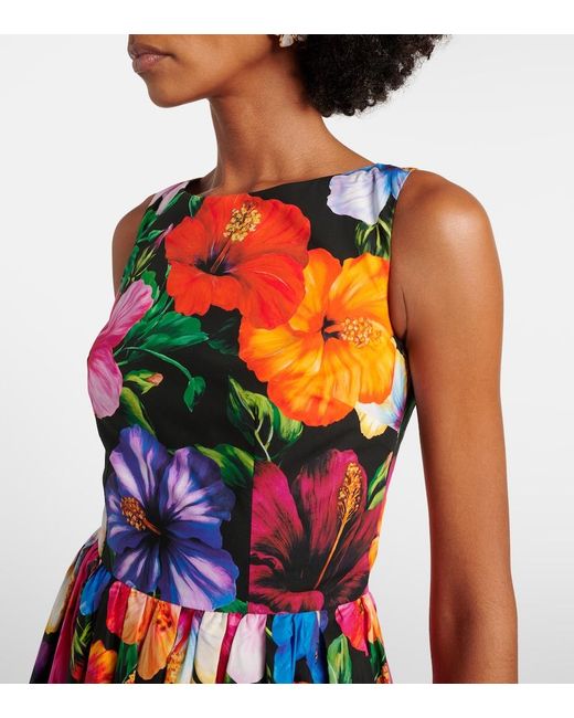 Dolce & Gabbana Red Floral Cotton Midi Dress