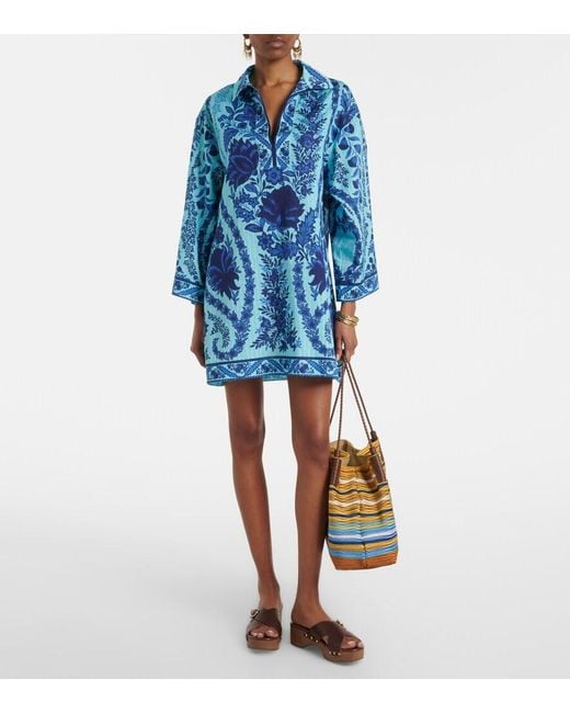 Etro Blue Paisley Oversized Cotton Minidress