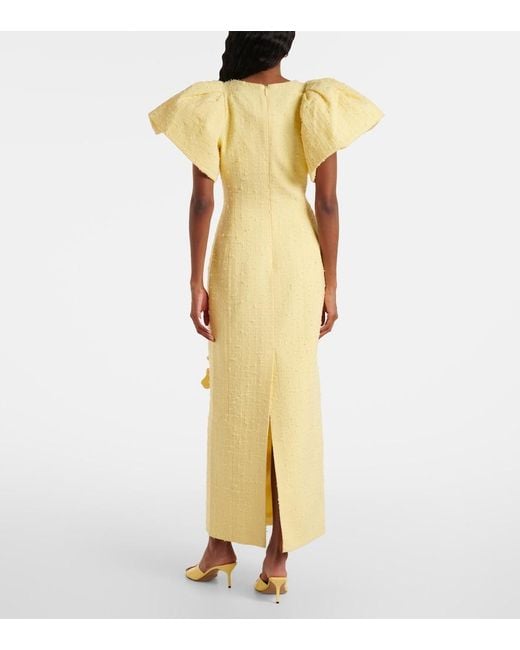 LEO LIN Yellow Lucinda Floral-Applique Tweed Maxi Dress