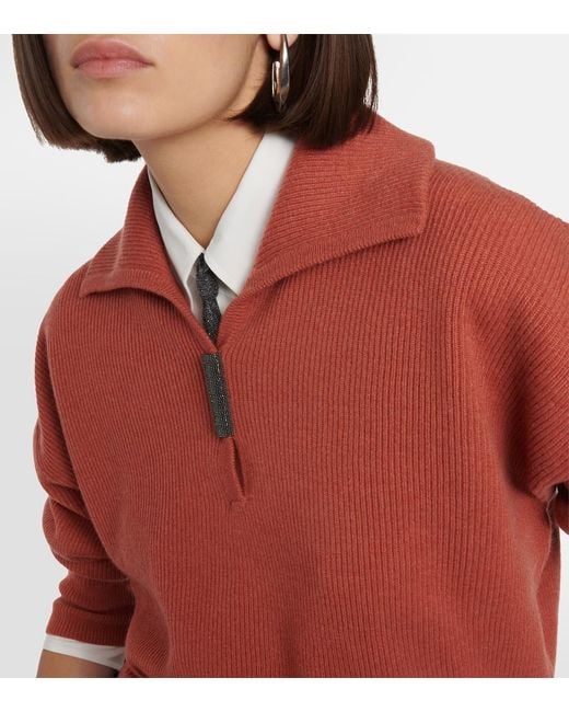 Brunello Cucinelli Red Cashmere Polo Sweater