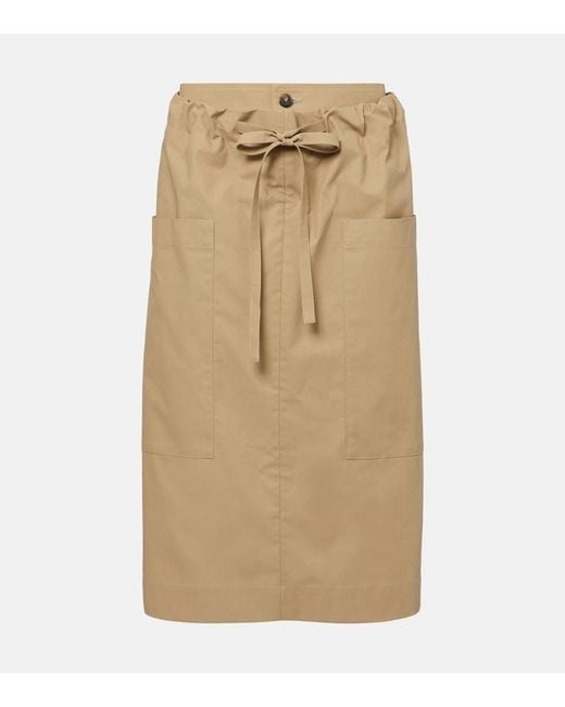 Tod's Natural Tie-Detail Coated Cotton Midi Skirt