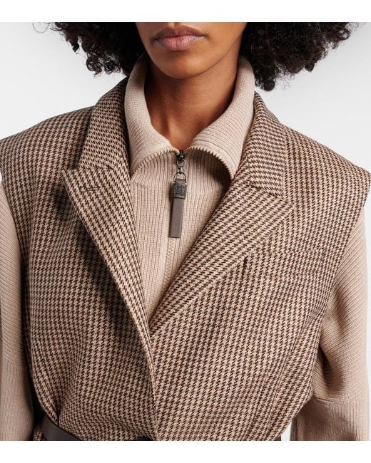 Brunello Cucinelli Natural Houndstooth Wool-Blend Vest