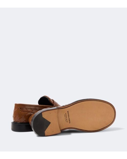 Bottega Veneta Brown James Intrecciato Leather Penny Loafers for men