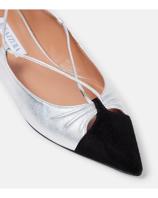 Aquazzura Gabi Suede-Trimmed Metallic Leather Flats