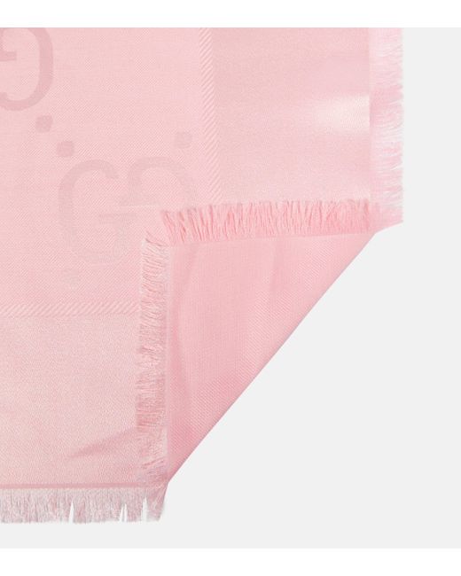 Gucci Pink GG Jacquard Silk And Wool Scarf