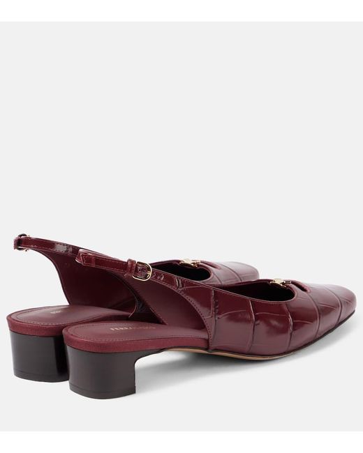 Ferragamo Red Croc-Effect Leather Slingback Pumps