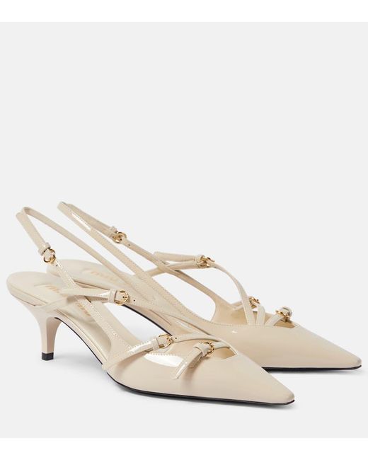 Miu Miu Natural Patent Leather Slingback Pumps