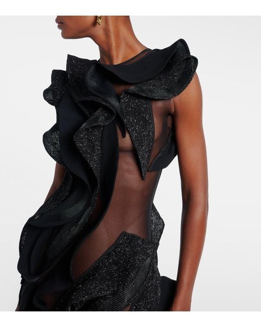 Maticevski Black Ellipsoid Wave Ruffled Gown