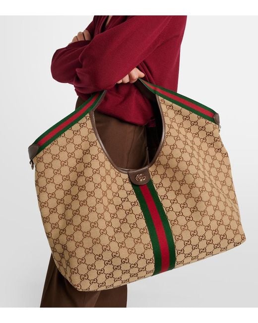 Gucci Brown Giglio Gg Canvas Large Tote Bag