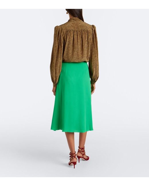 Valentino Green Silk Georgette Midi Skirt