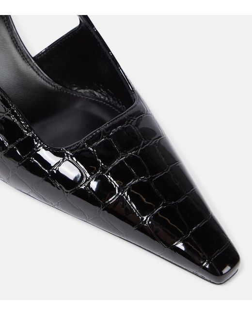 Saint Laurent Black Blake Croc-effect Leather Slingback Pumps