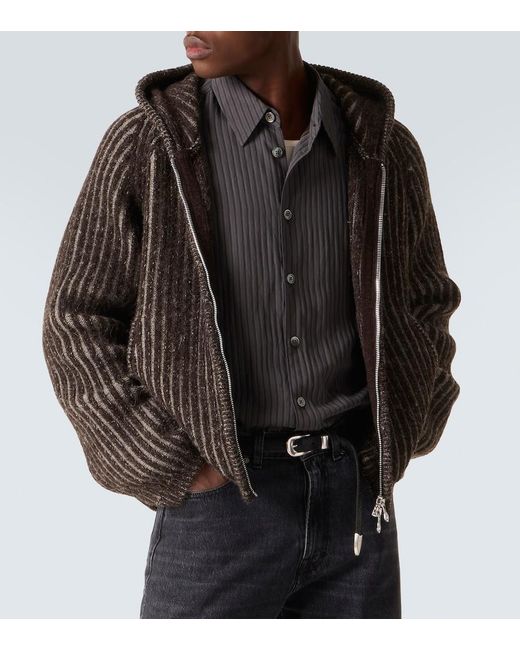 Our Legacy Brown Level Ribbed-Knit Wool Zip-Up Hoodie for men