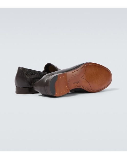 Brioni Brown Appia Grained Leather Penny Loafers for men