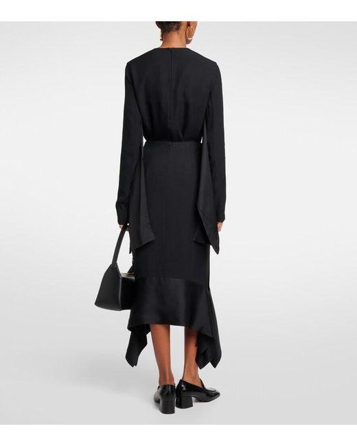 Totême Black Asymmetric Crepe-Texture Midi Skirt