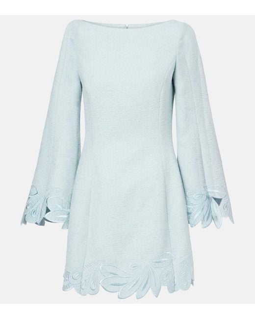 Oscar de la Renta Blue Cotton And Wool-Blend Tweed Minidress
