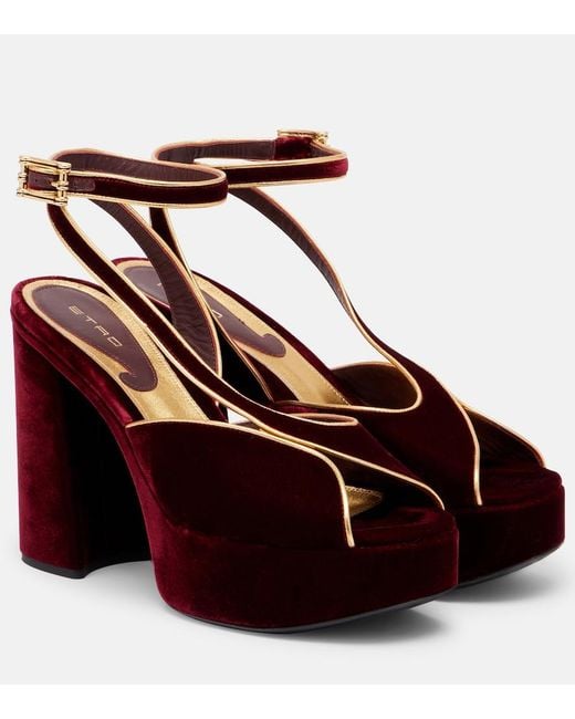 Etro Red 120 Velvet Platform Sandals