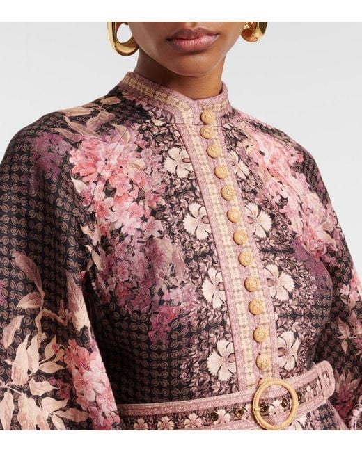 Zimmermann Brown Illuminate Floral Linen Midi Dress