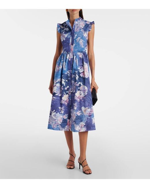 Abito Midi Con Stampa Floreale di Erdem in Blue