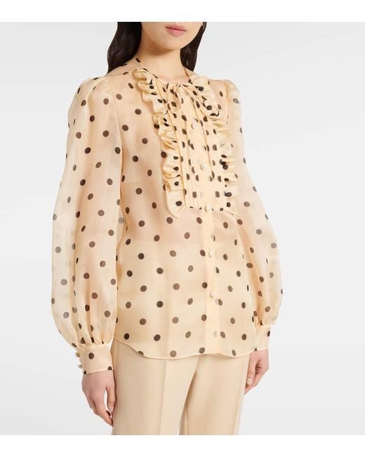 Valentino Natural Polka-Dot Silk Organza Blouse