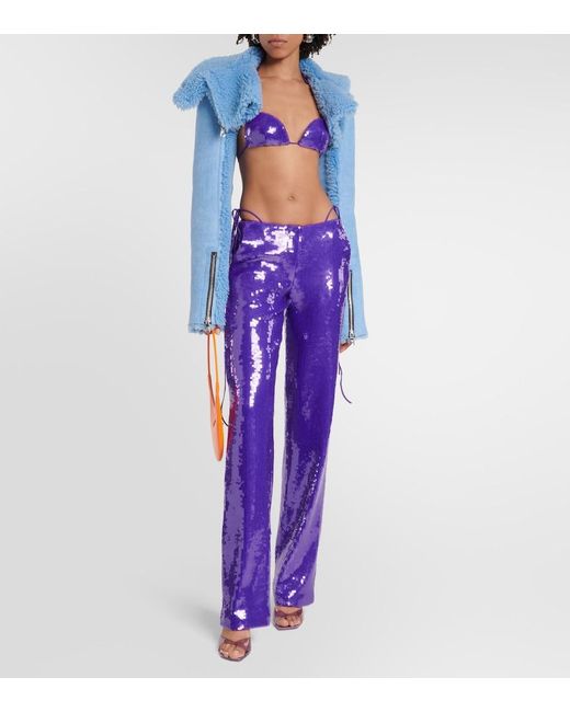 LAQUAN SMITH Purple Sequined Halterneck Bra Top